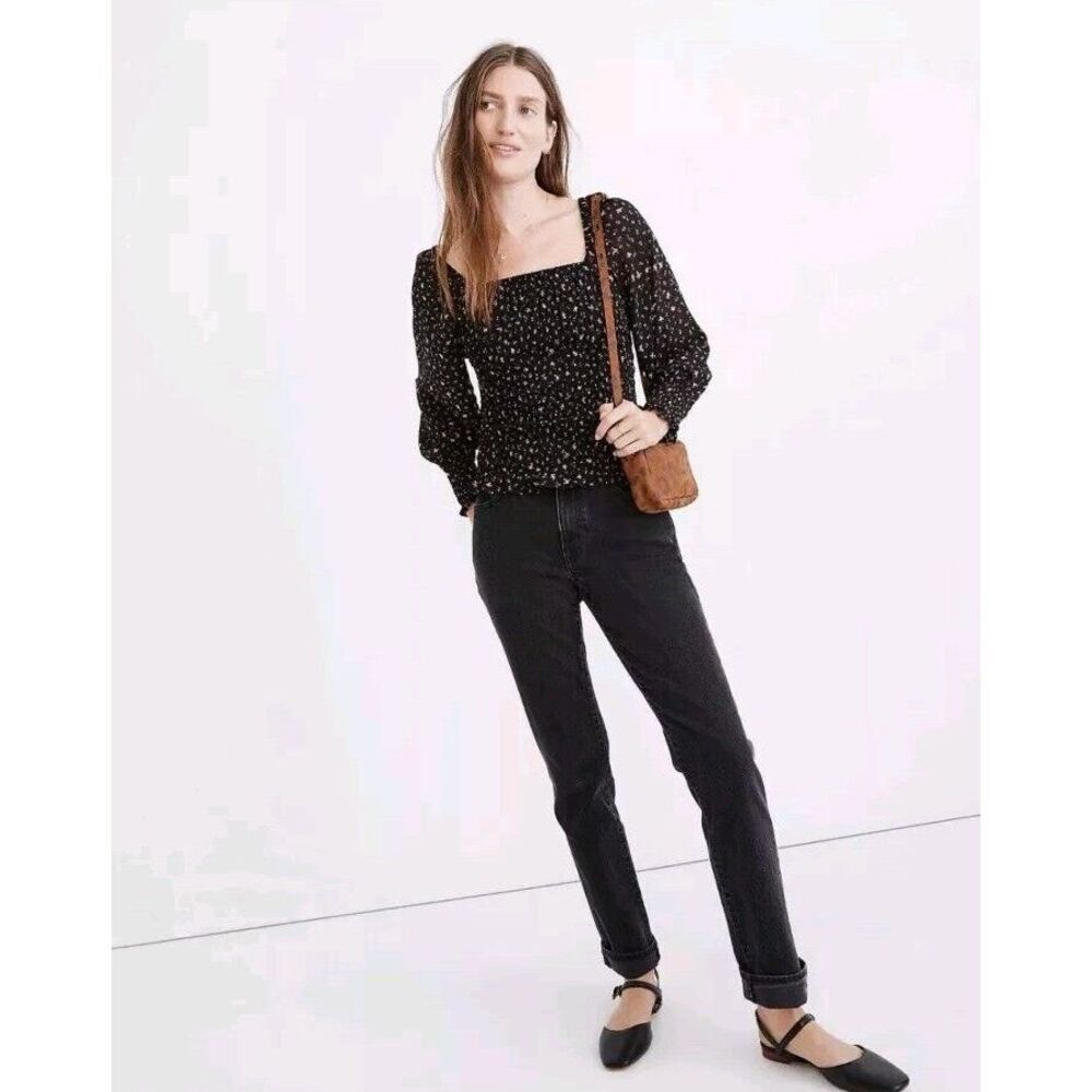 Madewell Top Women's Small Georgette Lucie Bubble Sleeve Smocked Stem Scatterβ